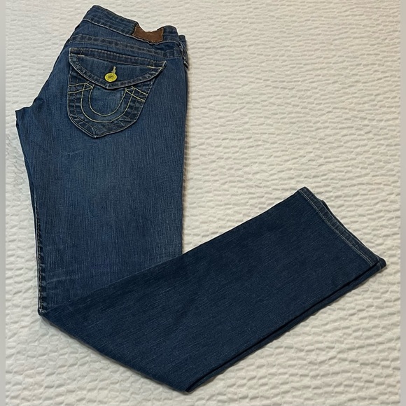 ⭐️ True Religion Yellow Stitch Straight Leg Womens Jeans - Picture 5 of 13